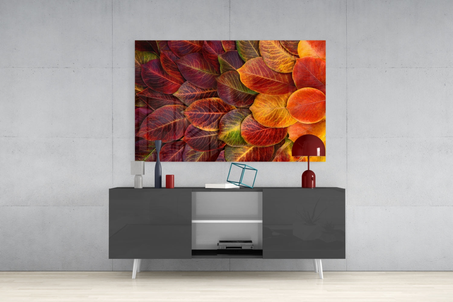 Orange Leaves Glass Wall Art.