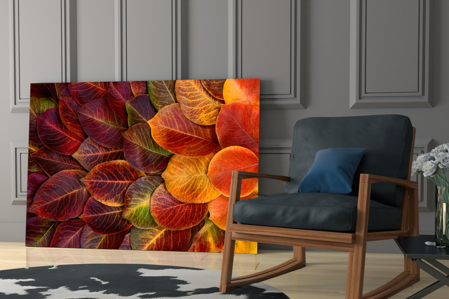 Orange Leaves Glass Wall Art.