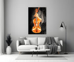 Violin glass wall art styled above a console in a music room