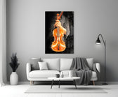Violin glass wall art styled above a console in a music room