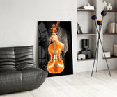 Violin glass print enhancing a library with editorial drama