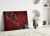 Crimson Marble glass wall art styled above a desk in a study