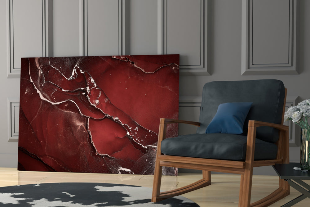 Crimson Marble artwork anchoring a wall with bold romantic palette