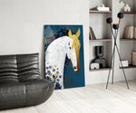Floral Horse glass print enhancing a foyer with editorial drama