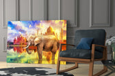 Indian Elephant artwork anchoring a wall with bold wanderlust palette