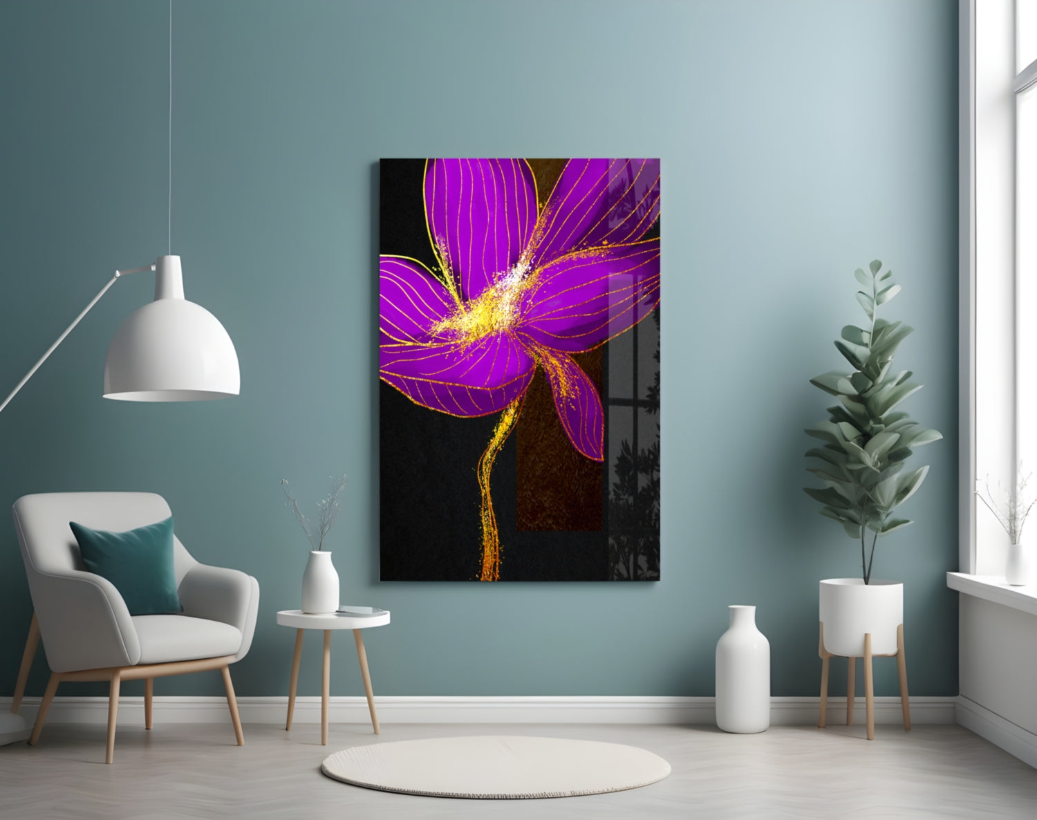 Purple Flower Glass Wall Art.