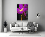 Neon Bloom glass wall art styled above a vanity in a powder room