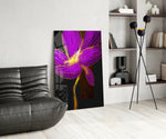 Neon Bloom glass print enhancing a foyer with cinematic drama