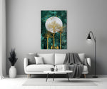 Gold Forest Deer glass wall art styled above a sideboard in a living room