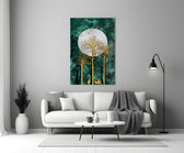 Gold Forest Deer glass wall art styled above a sideboard in a living room