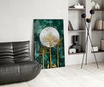 Gold Forest Deer glass print enhancing a study with cinematic drama