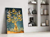 Floral Stag artwork anchoring a wall with bold luxe palette