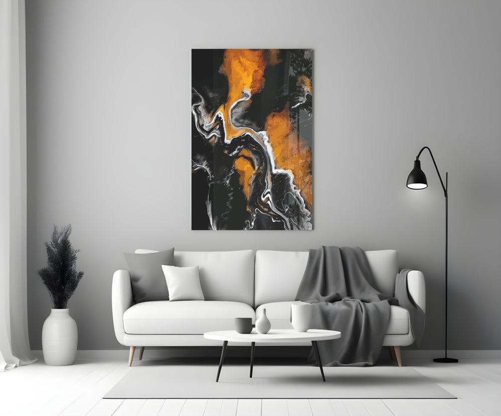 Amber Marble glass wall art styled above a desk in a man's office