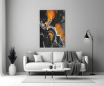 Amber Marble glass wall art styled above a desk in a man's office