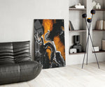 Amber Marble glass print enhancing a foyer with cinematic drama