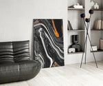 Black Wave glass print enhancing a foyer with cinematic drama