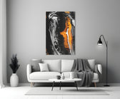 Bronze Ribbon glass wall art styled above a desk in a man's office