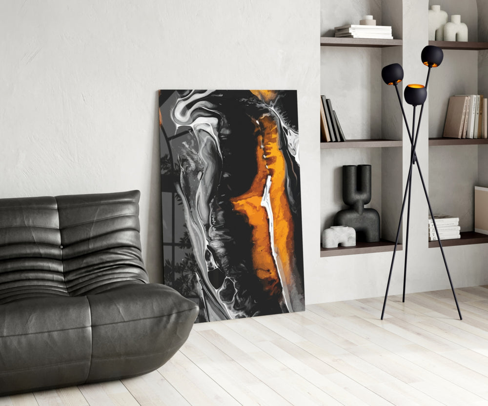Bronze Ribbon glass print enhancing a foyer with cinematic drama