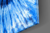 Blue Tie Dye panel catching gallery light to reveal its tactile bleed