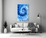 Blue Tie Dye glass wall art styled above a desk in a teen room