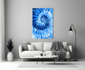 Blue Tie Dye glass wall art styled above a desk in a teen room