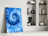 Blue Tie Dye artwork anchoring a wall with bold coastal palette