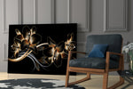 Bronze Lilies artwork anchoring a wall with moody luxe palette