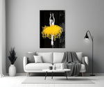 Gold Ballerina glass wall art styled above a vanity in a girl's room