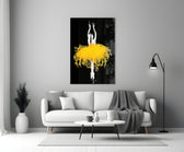 Gold Ballerina glass wall art styled above a vanity in a girl's room
