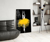 Gold Ballerina glass print enhancing a foyer with editorial drama