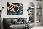 Coral Bloom panel adding editorial mood to a powder room
