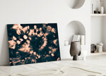 Coral Bloom glass wall art styled above a desk in a study