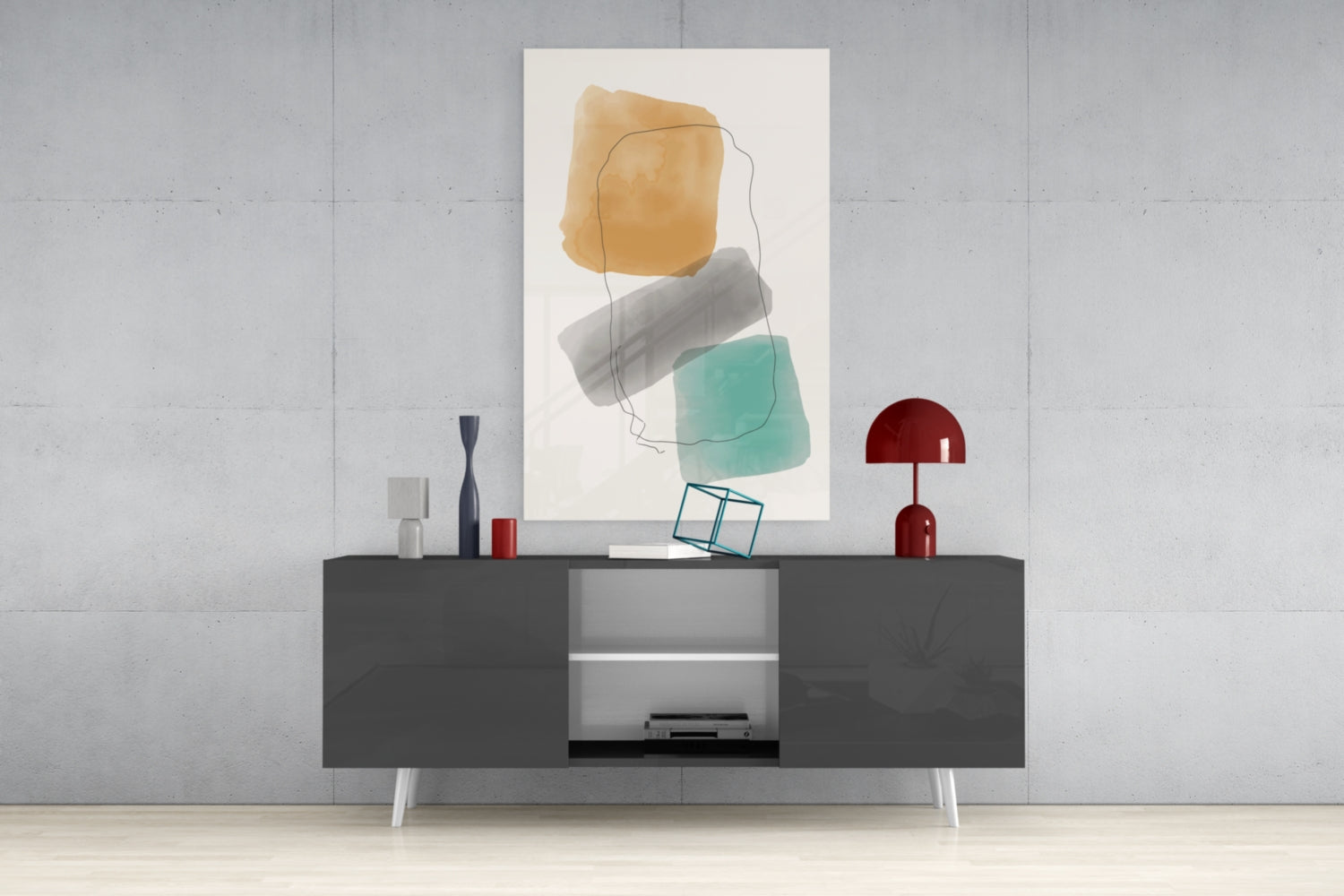 Abstract Shapes Glass Wall Art.