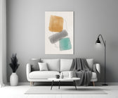 Soft Trio glass wall art styled above a sofa in a living room