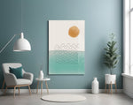 Coastal Sun panel adding calming mood to a powder room