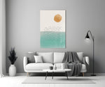 Coastal Sun glass wall art styled above a bed in a bedroom