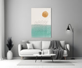 Coastal Sun glass wall art styled above a bed in a bedroom