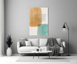 Striped Blocks glass wall art styled above a sofa in a living room