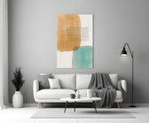 Striped Blocks glass wall art styled above a sofa in a living room