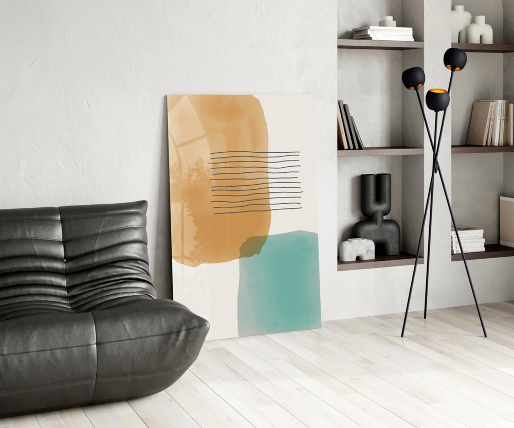 Striped Blocks glass print enhancing a creative office with editorial spirit