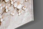 Ivory Blossom Tree panel catching low light to reveal its tactile relief
