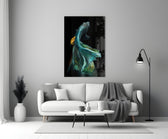 Betta Fish glass wall art styled above a sideboard in a man's office