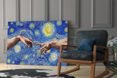 Creation Stars artwork anchoring a wall with moody classical palette
