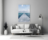 Pier Horizon glass wall art styled above a bed in a bedroom