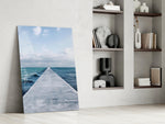 Pier Horizon artwork anchoring a wall with serene coastal palette