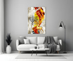 Golden Deer Flow glass wall art styled above a desk in a study