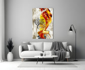 Golden Deer Flow glass wall art styled above a desk in a study