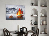 Hong Kong Junk glass print enhancing a foyer with cinematic drama
