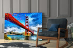 Golden Gate artwork anchoring a wall with bold wanderlust palette
