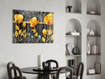 Yellow Roses glass print enhancing a foyer with cinematic drama